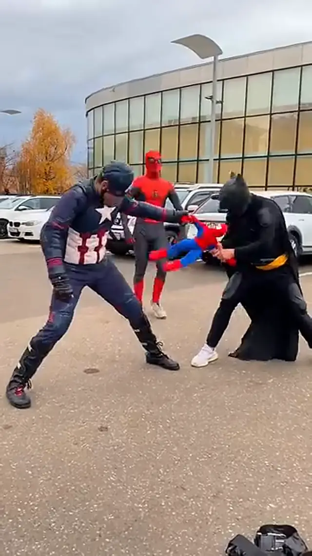 Batman and Captain America scared Spider-Man very funny😂#shorts