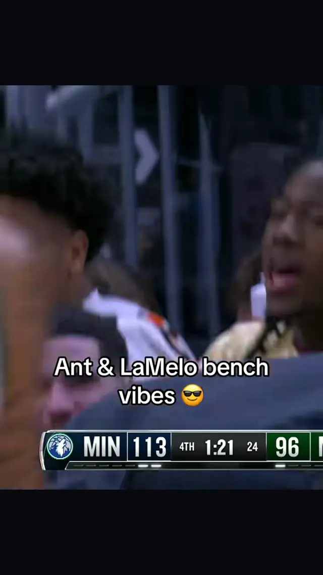 Ant man & Melo hyped on bench 😂🙌 #nba #ant #lameloball #wolves #antho...