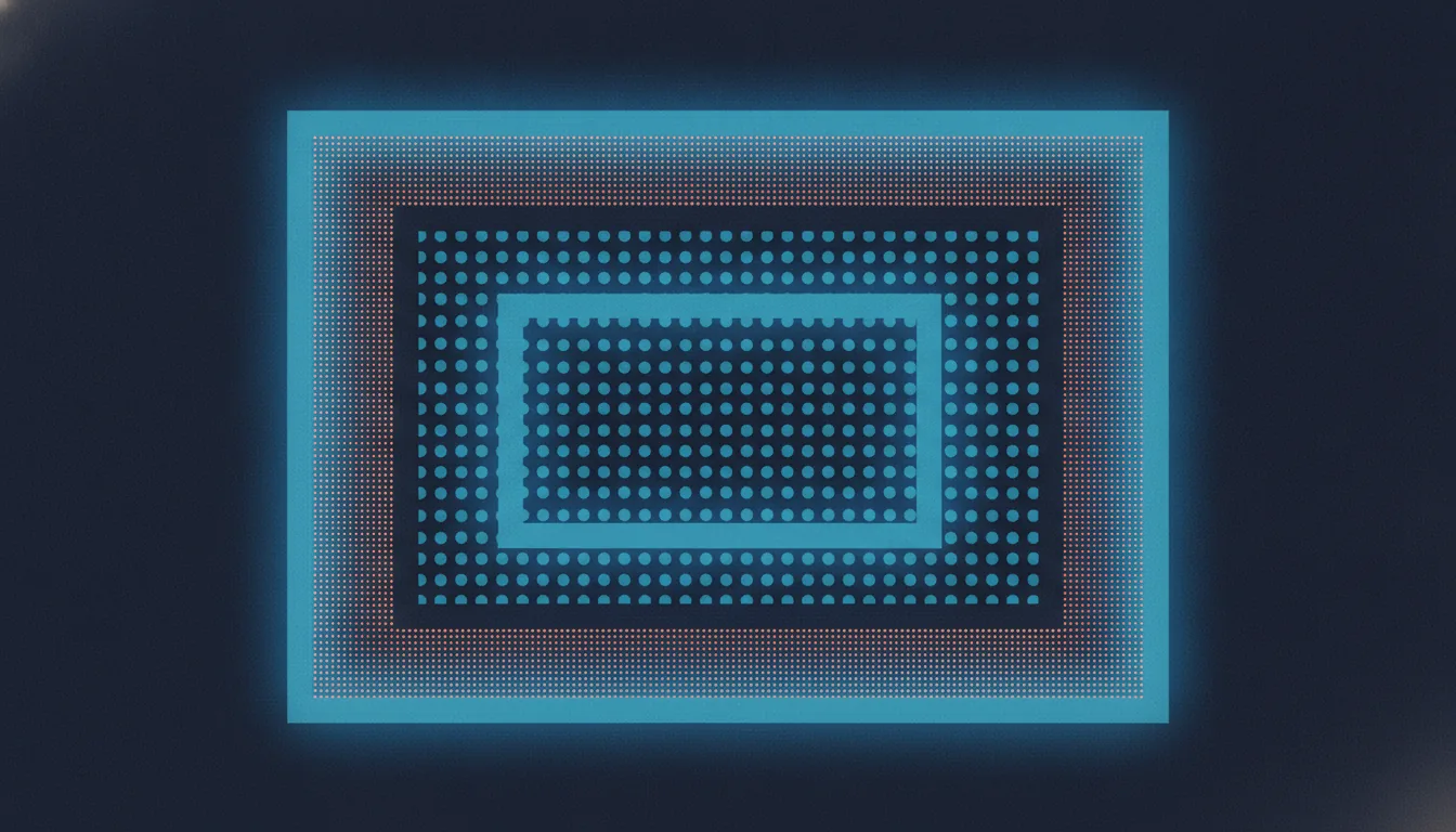 Abstract illustration of three nested rectangles of increasing size, each filled with a finer dot grid than the last.