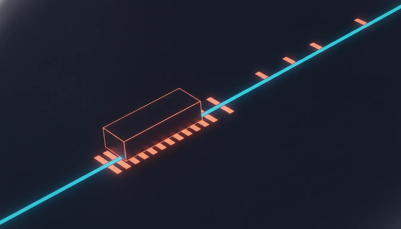 Abstract illustration of a heavy block being lifted along a line marked with evenly spaced ticks, most ticks already passed.