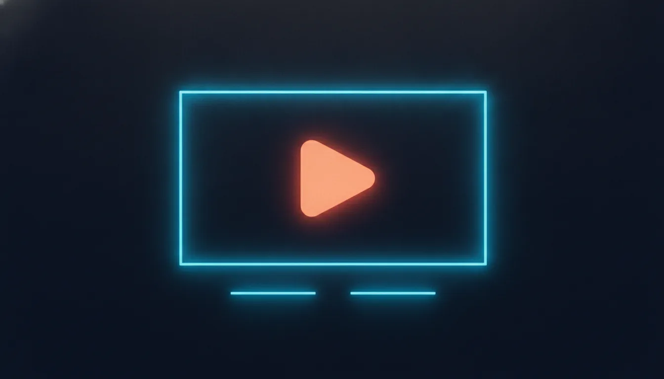 Abstract illustration of a rectangular video frame nested inside a larger page, with soft gradient bands suggesting a play control and caption lines.