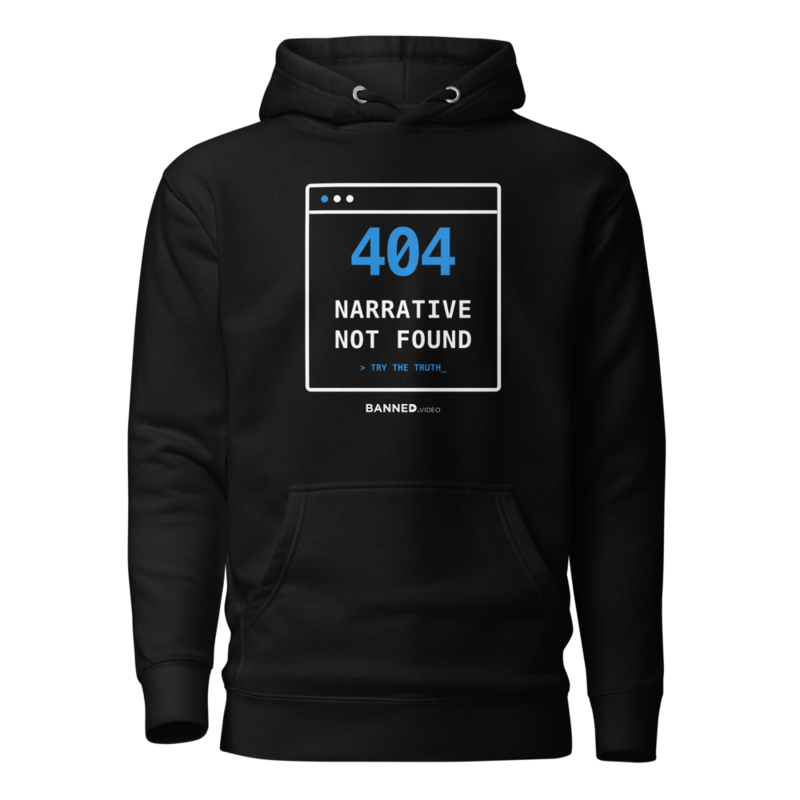 Black 404 Narrative Not Found Hoodie with 404: NARRATIVE NOT FOUND design